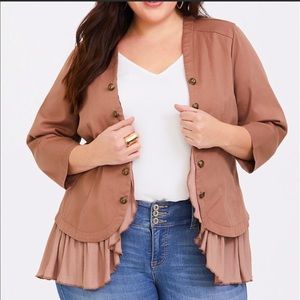 Torrid Tan Twill Georgette Peplum Jacket